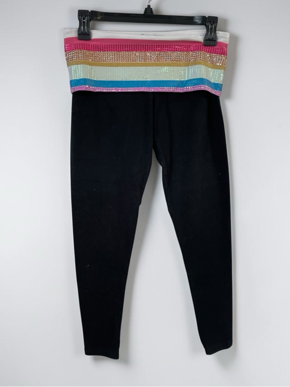 Victoria’s Secret PINK Bling Fold Over Yoga Leggings Small Y2K Sequin Waist